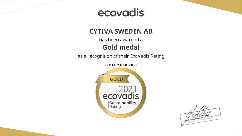 Cytiva earns Gold CSR rating from EcoVadis