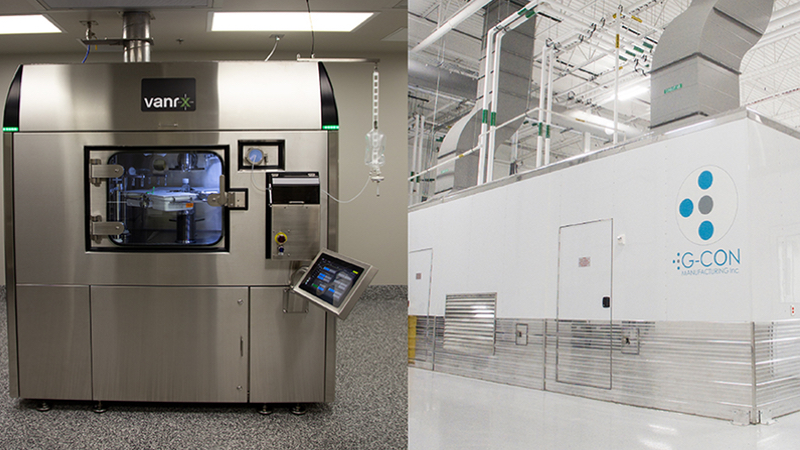 L: Vanrx aseptic filling R: G-CON manufacturing prefabricated cleanroom POD