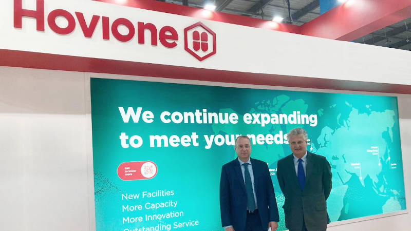 Image credit: Hovione. Jean-Luc Herbeaux, COO, and Guy Villax, CEO at CPhI Worldwide, in Milan