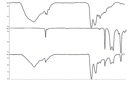 Figure 4: Infrared spectra of (top) protein, (middle) silicone oil and (bottom) protein/silicone aggregate