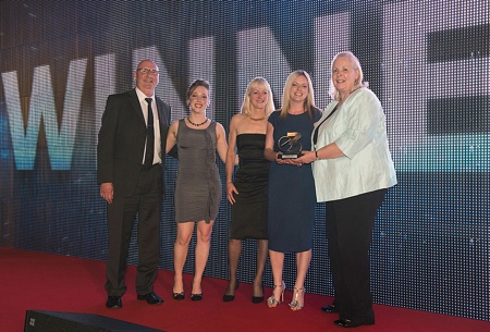 PSL team at the E3 Business Awards Ceremony at the Macron Stadium in Bolton. From left to right: PSL’s John Quinn, Diana Woodruff, Karen Pitcher and MD, Amanda Pitcher with Lynn Shaw from UK Trade & Investment
