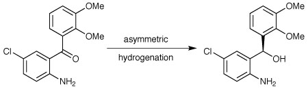 Scheme 2: Asymmetric hydrogenation of a benzophenone by Takeda