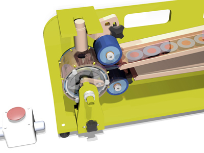 Figure 3 Fig. 3: CAD model of a single lane test rig that can deliver one dose per second. Units can be combined in a multi-lane machine to deliver commercial-scale output