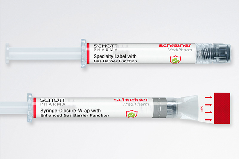 Functional labels with integrated gas barrier reduce oxygen ingress into COC syringes