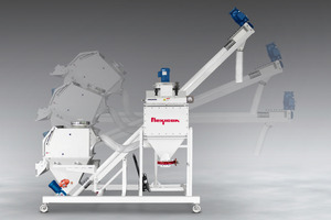 Mobile tilt-down flexible screw conveyor system for manual dumping, bulk bag discharging