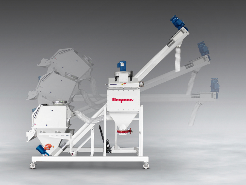 Mobile tilt-down flexible screw conveyor system for manual dumping, bulk bag discharging
