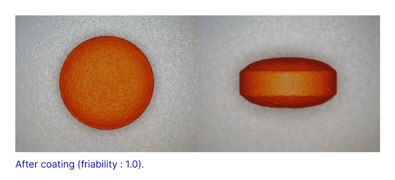 Figure 4: Images of the most friable tablets (0.90–1.00%) after coating