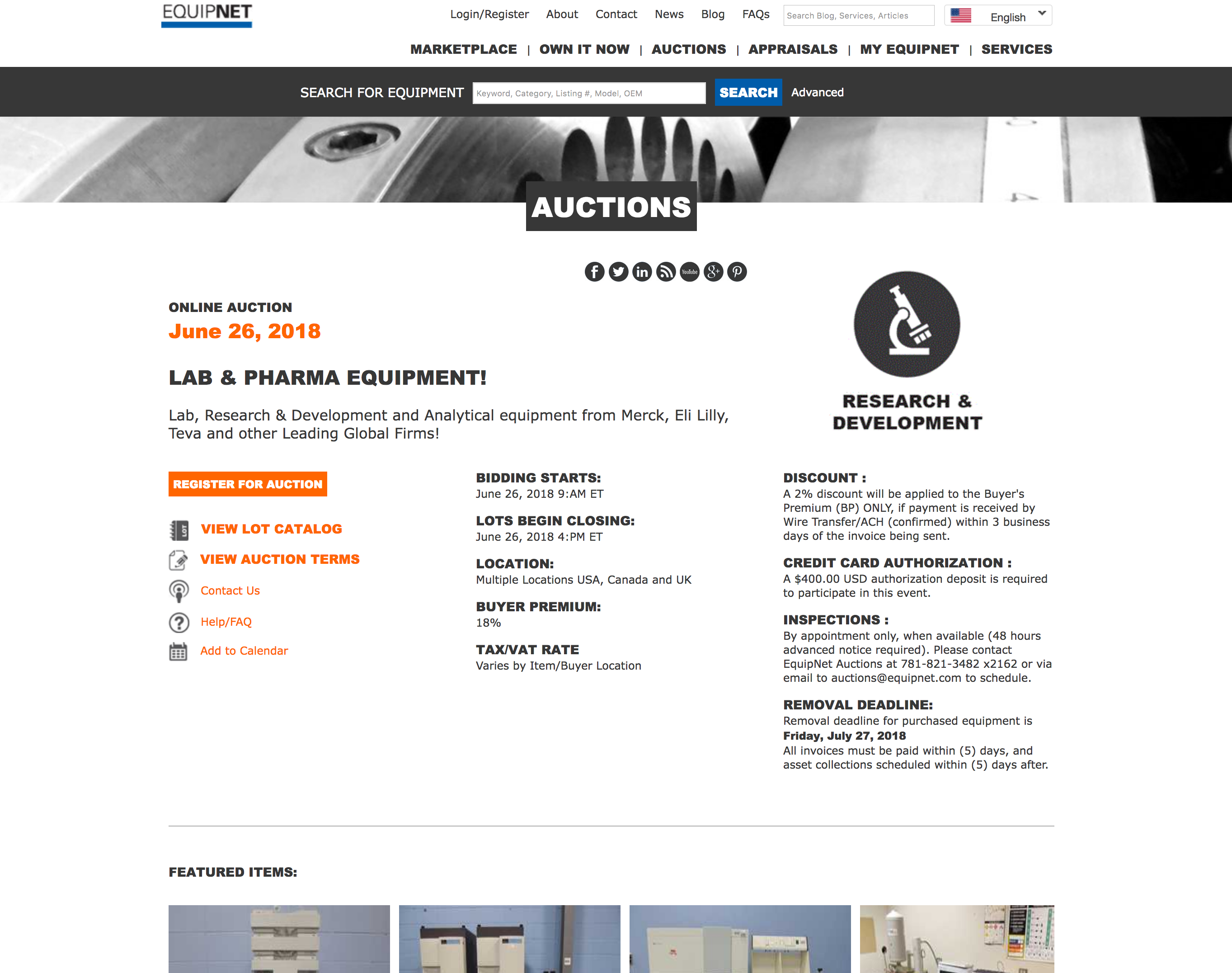 Online auction: Laboratory, R&D and analytical equipment from Merck, Eli Lilly, Teva and leading global firms