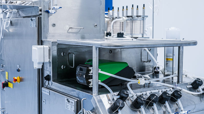 Watson-Marlow 530 series cased pump on one of CPi Biotech’s single-use bioprocess skids, which are used by major biopharmaceutical companies (courtesy of CPi Biotech)