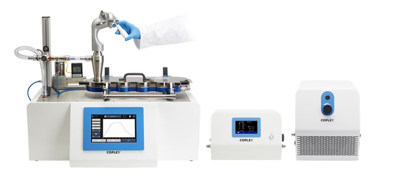Figure 2: Test set-up with the AINI for regional deposition assessment and respirable dose measurement