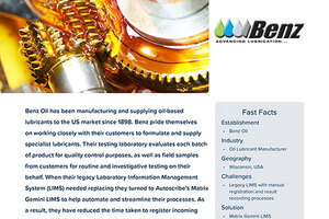 Specialty lubricant manufacturer Benz Oil adopts Matrix Gemini LIMS to manage testing and reporting