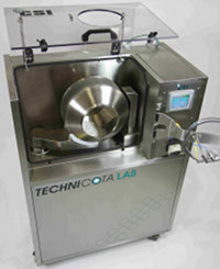 Tablet coating machine for small batches
